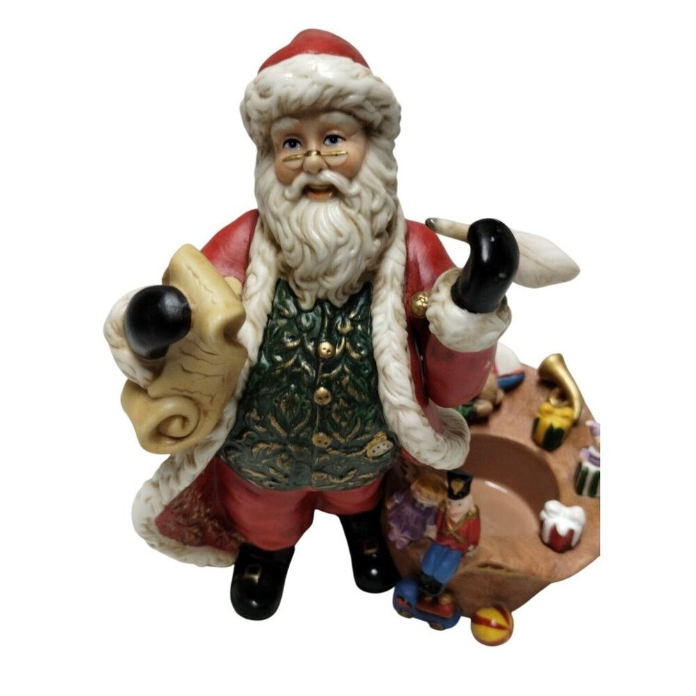 Partylite Santa Claus Tealight Holder wit Toy Bag 7" Tall Hand-Painted